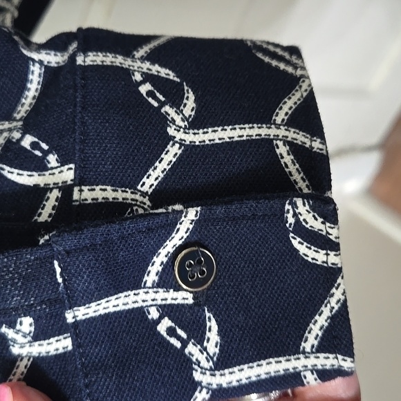 Talbots Navy and White Patterned Polo Long Sleeved Shirt Womens Large - Picture 6 of 7